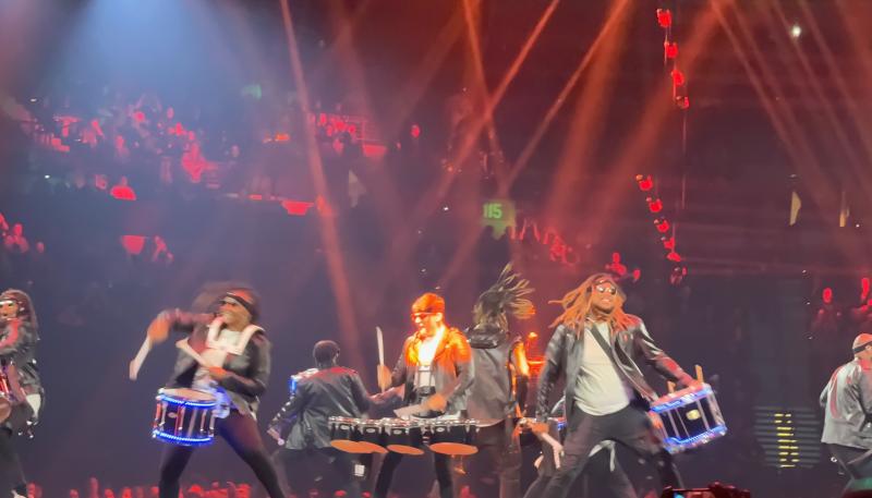 Dreadlocked drummers command the stage before the Cisco Live keynote