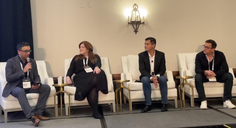 Silverlinings Cloud Executive Summit panel from left: Moderator Mauricio Sanchez, Dell'Oro Group; Anne Flanagan; Kailem Anderson, Blue Planet; and Chris Hristov, AT&T. Source: Diana Goovaerts/Silverlinings
