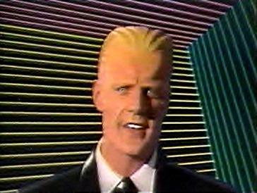 Blonde actor heavily made up to look like primitive 1980s CGI
