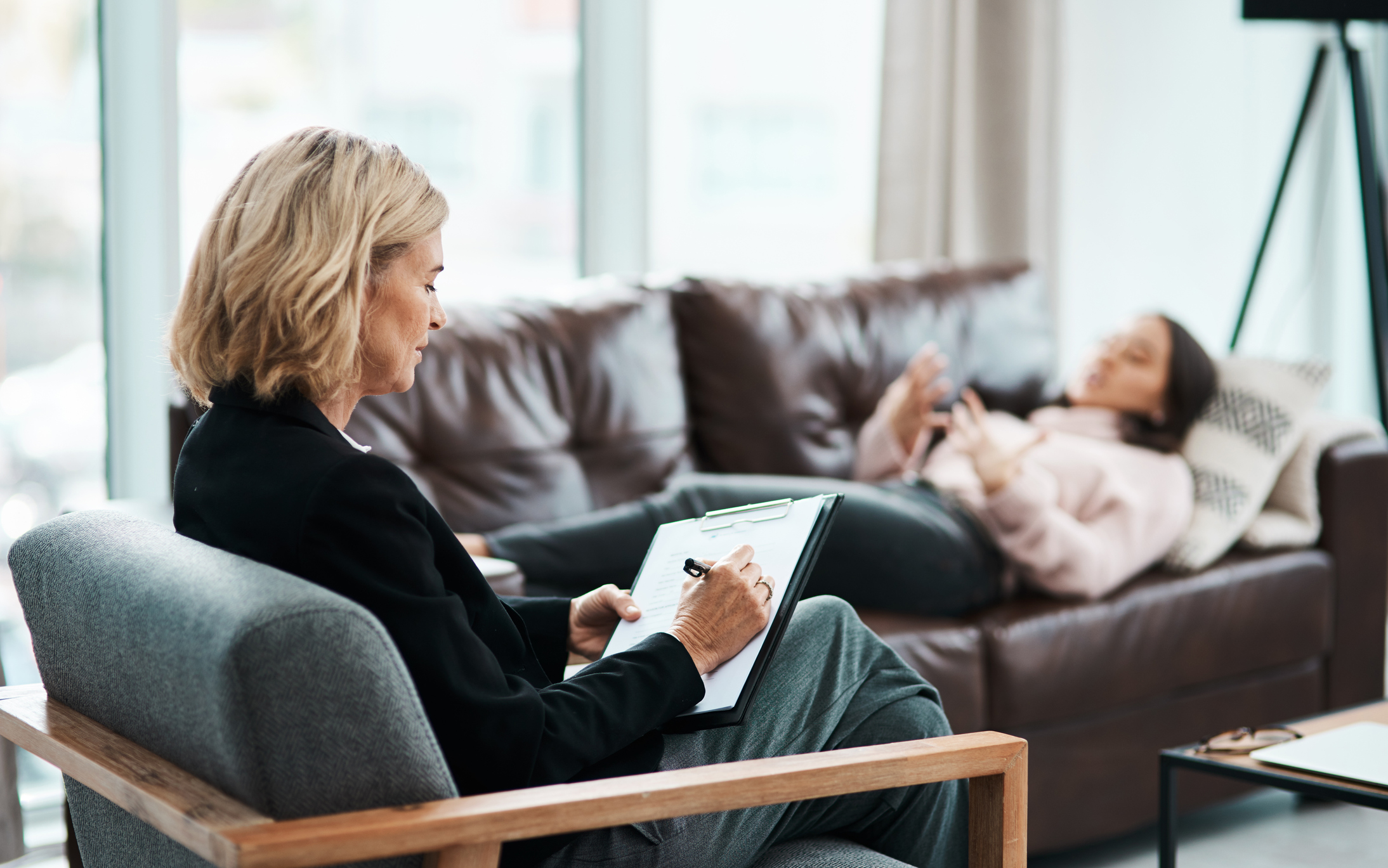 A woman attends a therapy session