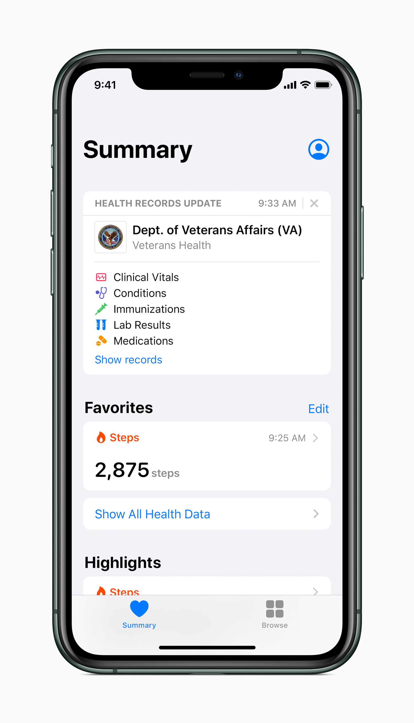 screen shot of Apple VA Health Records for iPhone feature