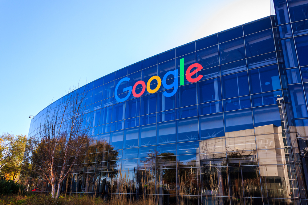shows the physical exterior of Googles headquarters building