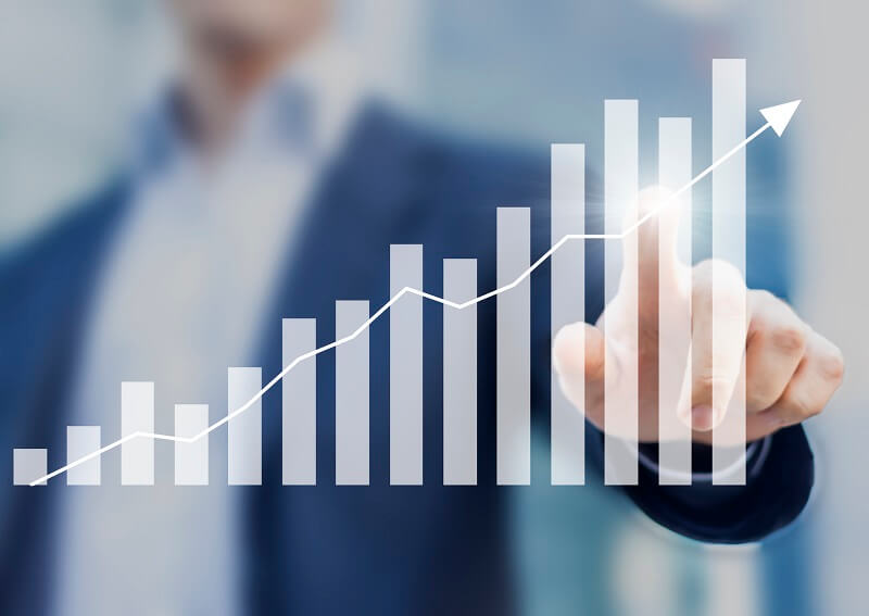 A bar chart showing positive business growth
