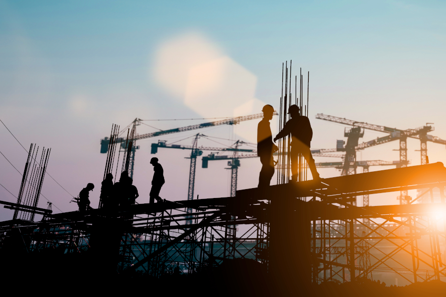 People work at a construction site