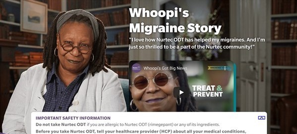 Biohaven Nurtec ODT Whoopi Goldberg ad