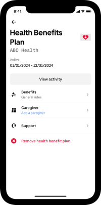 Uber Caregiver benefits page